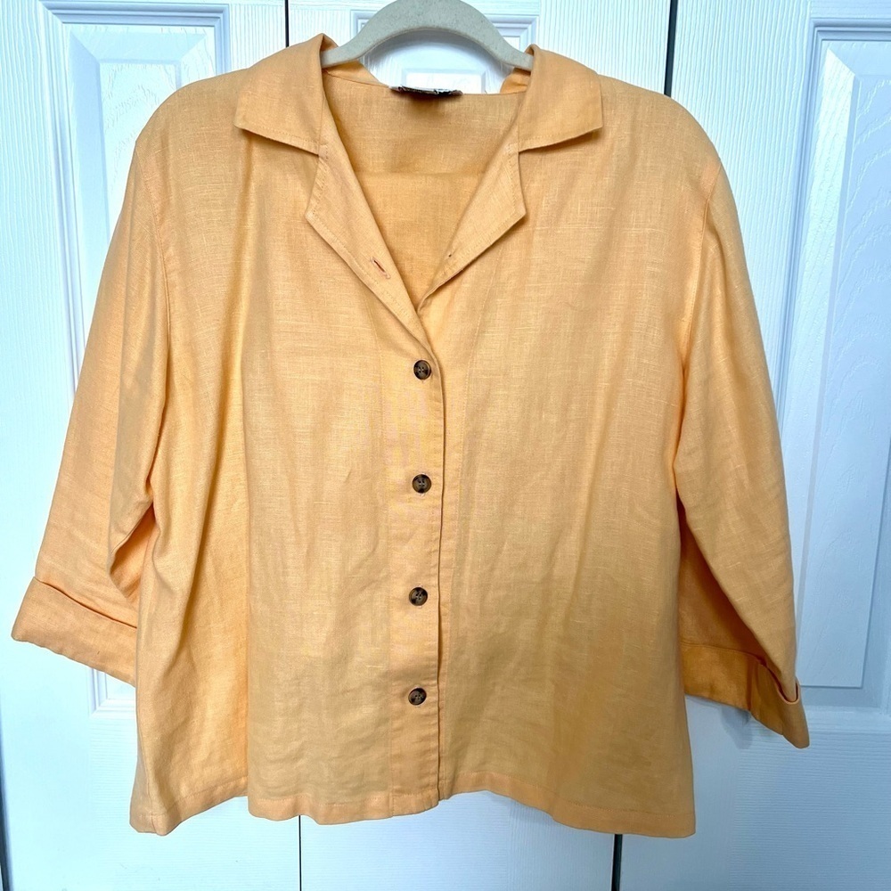 Classic Women's Linen Blend Button-Front Blazer Jacket - Peach